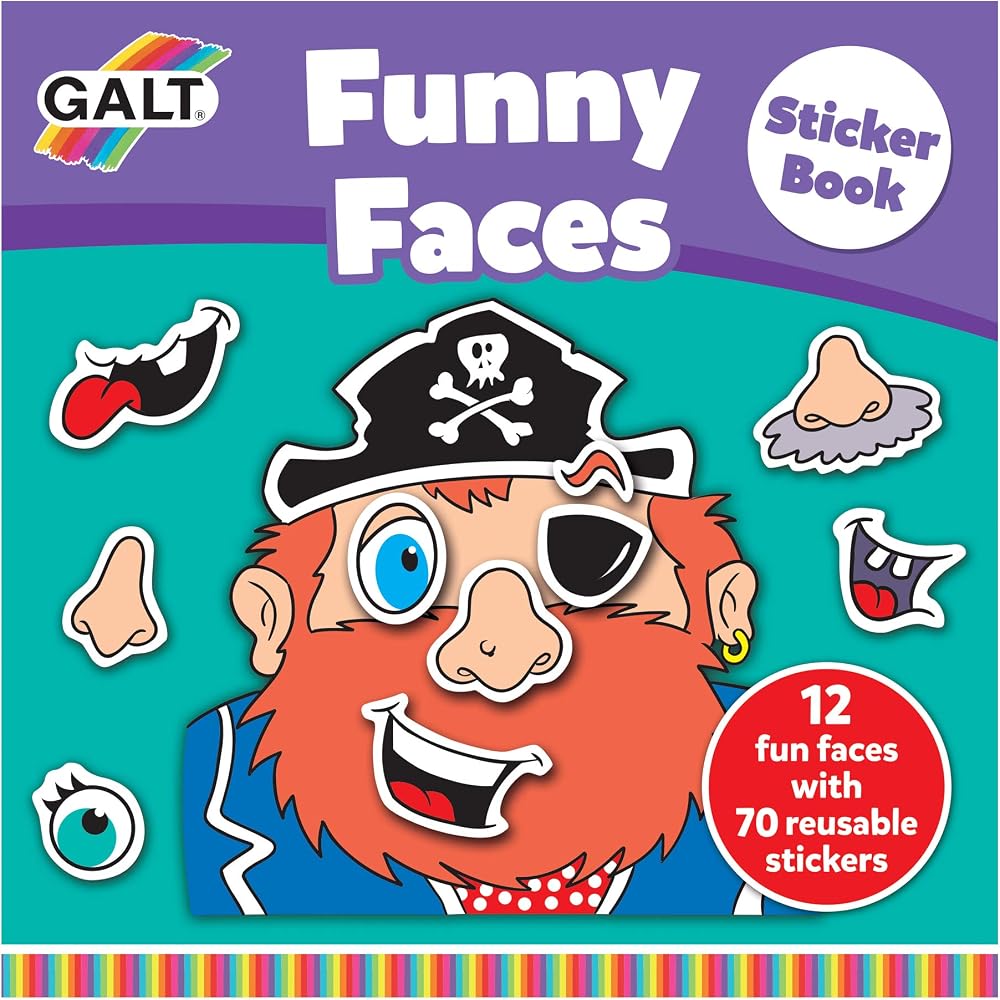 Galt Funny Faces Sticker Book for Kids Ages 3 Plus with 12 Blank Faces