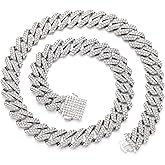 Saintda Cuban Link Chain for Men Women Iced Out Silver/Gold/Rose Gold Miami Cuban Necklace Bling Diamond Chain Hip Hop Jewelry with Gift Box