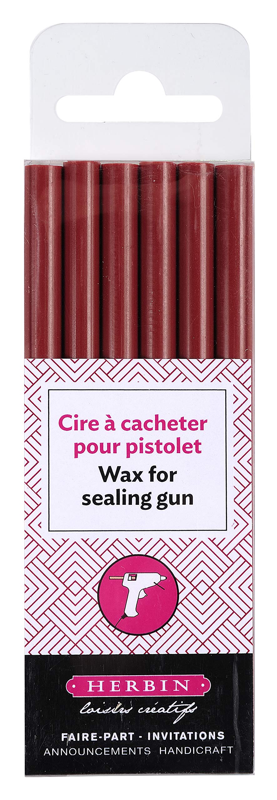 Jacques Herbin 35824T - Pack of 6 Special Sealing Wax Sticks - Made for Wax Guns - Cherry Colour - Manufactured in France - Creative Art Tool - Leisure