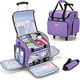 LUXJA Rolling Teacher Bag with Multiple Pockets and Bottom Support Pad, Multifunctional Teacher Tote Bag with Detachable Dolly (Patent Design), Purple