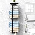 Liuoud Towel Rack for Bathroom, Wall Mounted Vertical Rolled Towel Storage Organizer Holder with Shelf, Holds Up 6 Large Bath Sheets, Black