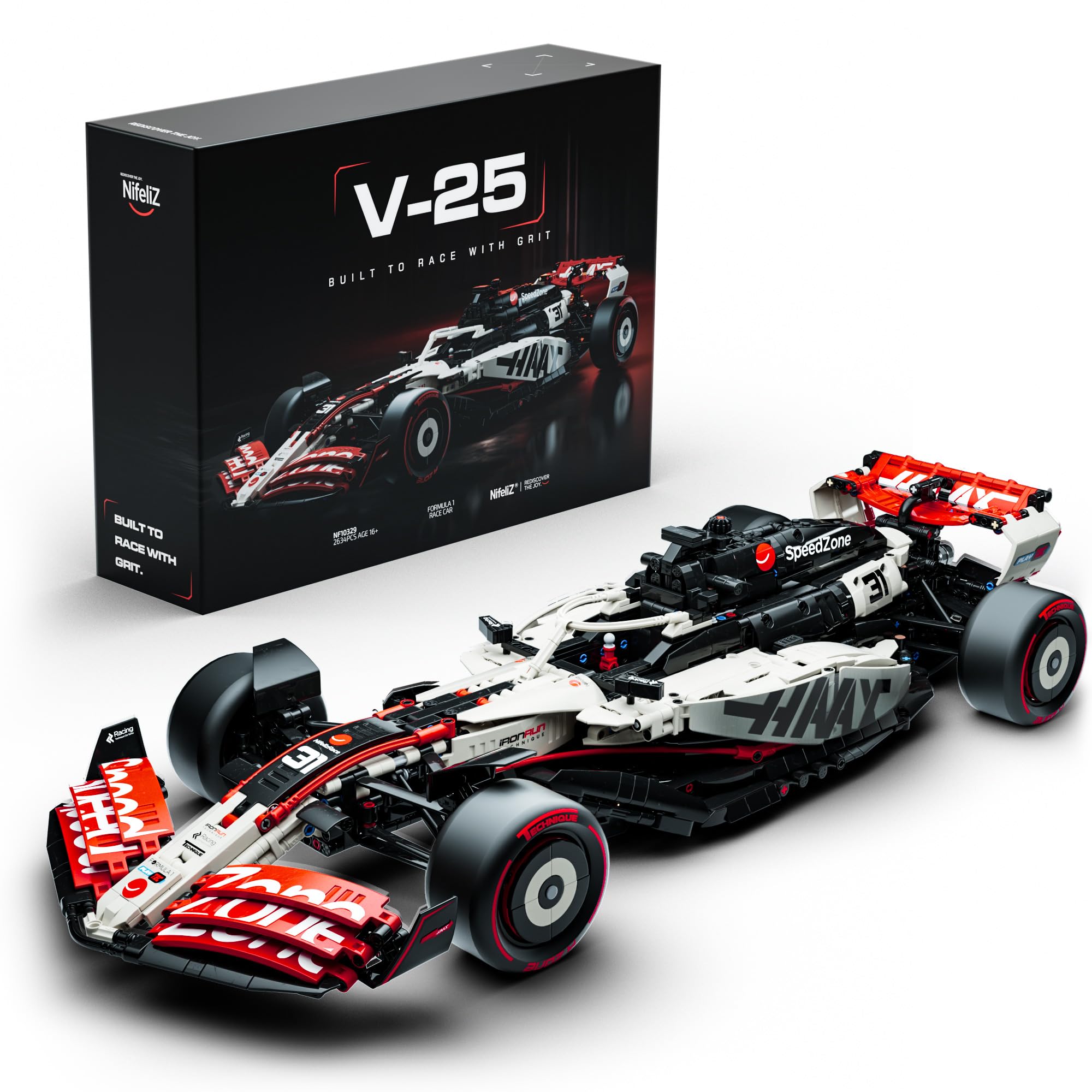 Nifeliz V25 F1 Racing Car Model Set, 1:8 Scale Car Building Set for Adults, Collectible and Display Gift for Racing Fans (2,634 PCS, NF10329)