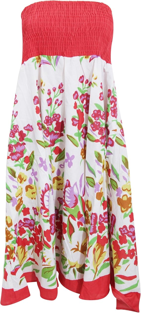 レディース フローラル ツー イン ワン ベアトップワンピース ロングスカート 2in1 サマーワンピース 夏 女性用 チューブトップワンピ S レッド ワンピース チュニック 通販 Amazon