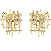 Braided Stud Earrings for Women, 18K Gold Plated Chunky Earrings, Unique Design Dainty Cubic Zirconia Braided Earrings Gifts, Statement Studs Earring Hypoallergenic Fashion Jewelry