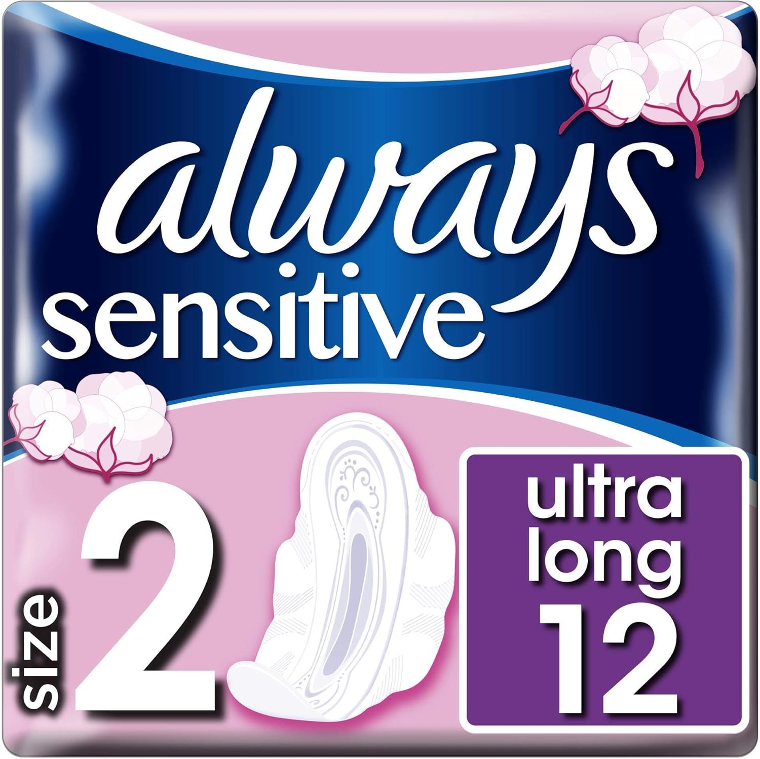 Always Ultra Sensitive Long Pads with Wings (8 Packs of 12) Size 2