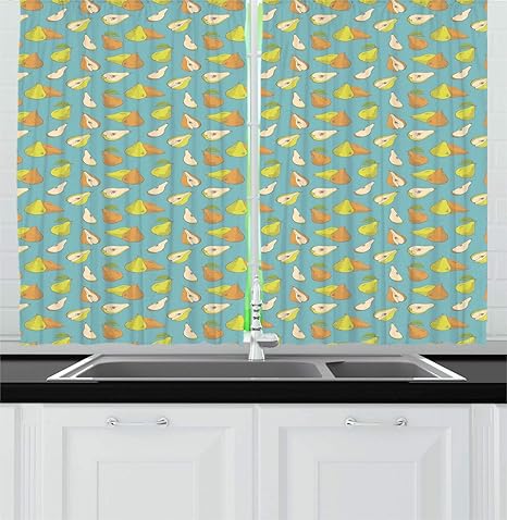 Amazon Com Ambesonne Pear Kitchen Curtains Colorful Sketchy