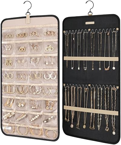 bagsmart Dual-Sided Jewelry Organizer Hanging 32 Pockets with 3 Wave Hooks