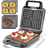 FineMade Belgian Waffle Maker with Removable Plates, Waflera Electrica, Large Waffle Iron, 3 in 1 Panini Grill Press Breakfast Sandwich Maker, Electric Griddle, Grilled Cheese Maker, Breakfast Station