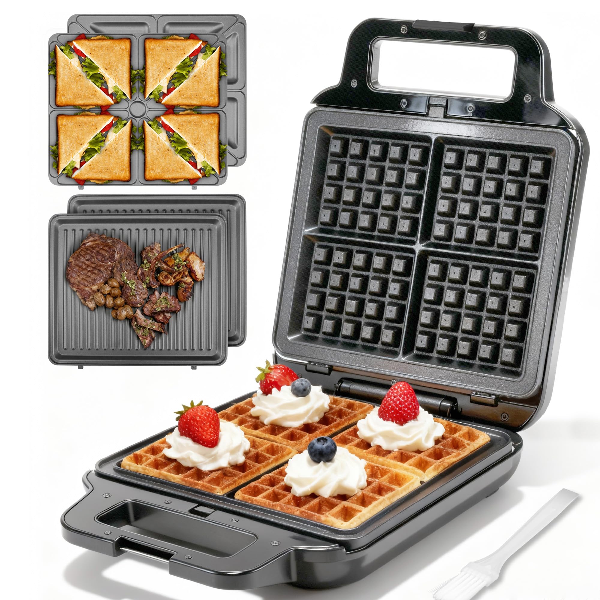 Photo 1 of FineMade Belgian Waffle Maker with Removable Plates, Waflera Electrica, Large Waffle Iron, 3 in 1 Panini Grill Press Breakfast Sandwich Maker, Electric Griddle, Grilled Cheese Maker, Breakfast Station