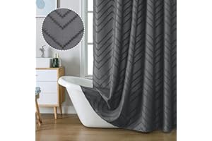 Chyhomenyc Chevron Grey Boho Shower Curtain 72x72 inches, Fabric Shower Curtain Modern Chic Textured Tufted Chevron Striped Minimalist Hotel Bathroom Shower Curtain