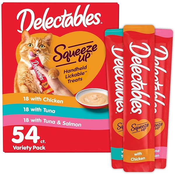 DELECTABLES SQUEEZE UP HANDHELD LICKABLE TREATS, CHICKEN, (TUNA AND TUNA AND SALMON) 54 COUNT