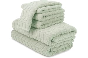 ALUSA HOME Ultra Soft & Stylish 700 GSM Luxury Bath Towels - 100% Zero-Twist, Long-Staple Cotton - Remarkably Absorbent & Quick Drying - 6 Piece Towel Set (Eucalyptus Green)