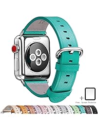 LOVLEOP for Apple Watch Band,Full Grain Leather Band Replacement Strap with Stainless Steel Clasp for iWatch Series 3,Series 2,Series 1,Sport, Edition (Green, 42mm)
