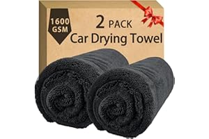 BIBOKLTIY 2-Pack Double Sided Car Drying Towel(28"x36"),1600 GSM Super Absorbent Microfiber Drying Towels for Cars,Streak-Free,Scratch-Free,No Water Spots,Machine Washable
