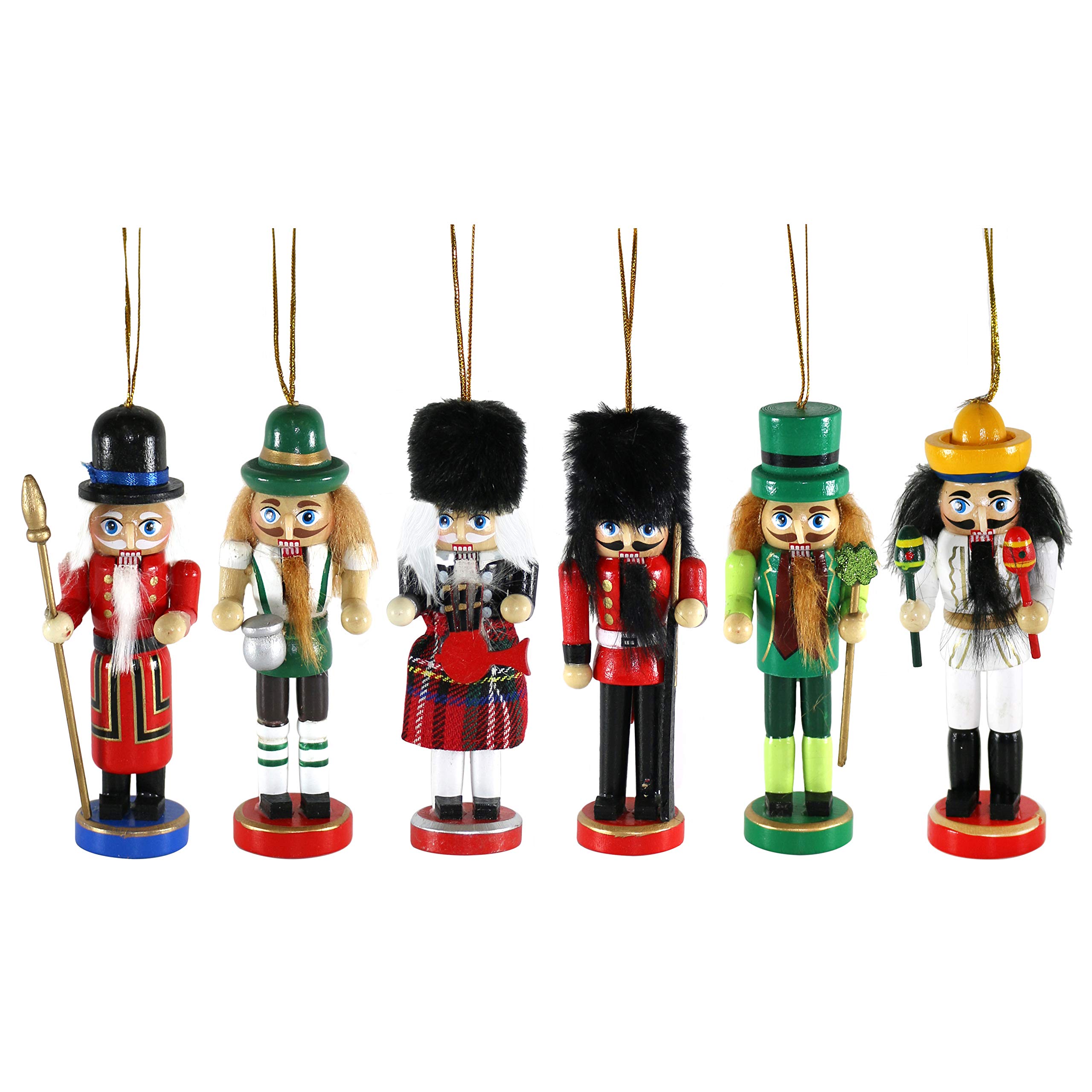 by Robelli Pack of 6 Large Wooden Nationality Christmas Tree Nutcracker Decorations