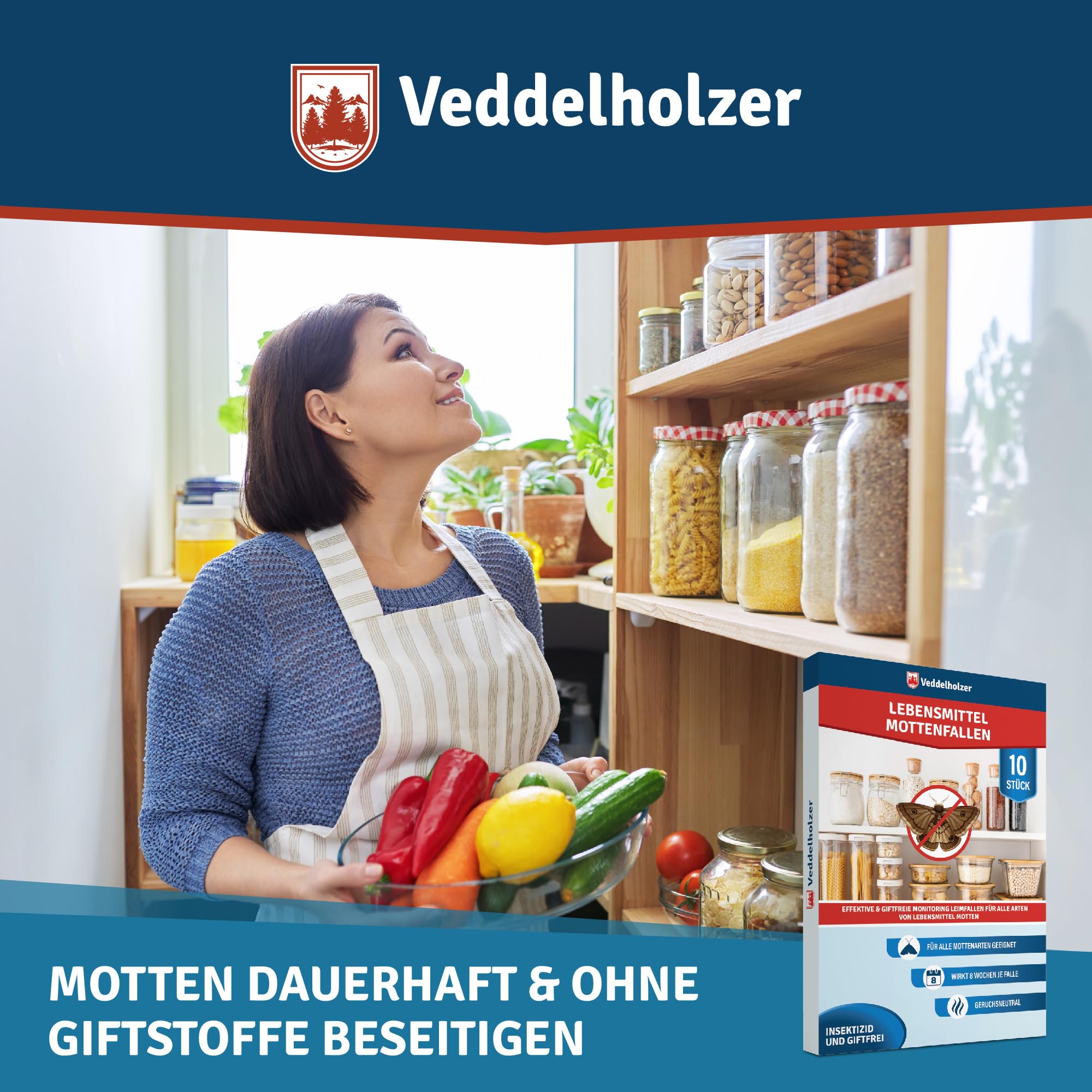 Veddelholzer 10 Stück Lebensmittelmotten-Falle mit Pheromon Lockwirkung Effektiv Lebensmittelmotten bekämpfen Monitoring von Motten dank Hochleistungs- Leimfalle Langzeitschutz 10 x 8 Wochen 7