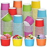 Aodaer 300 Pack Disposable Paper Ice Cream Cups 8oz Paper Ice Cream Bowls Colored Snack Bowl Dessert Bowls for Hot or Cold Food Party Supplies Treat Cups Serving Sundae, Frozen Yogurt, Soup