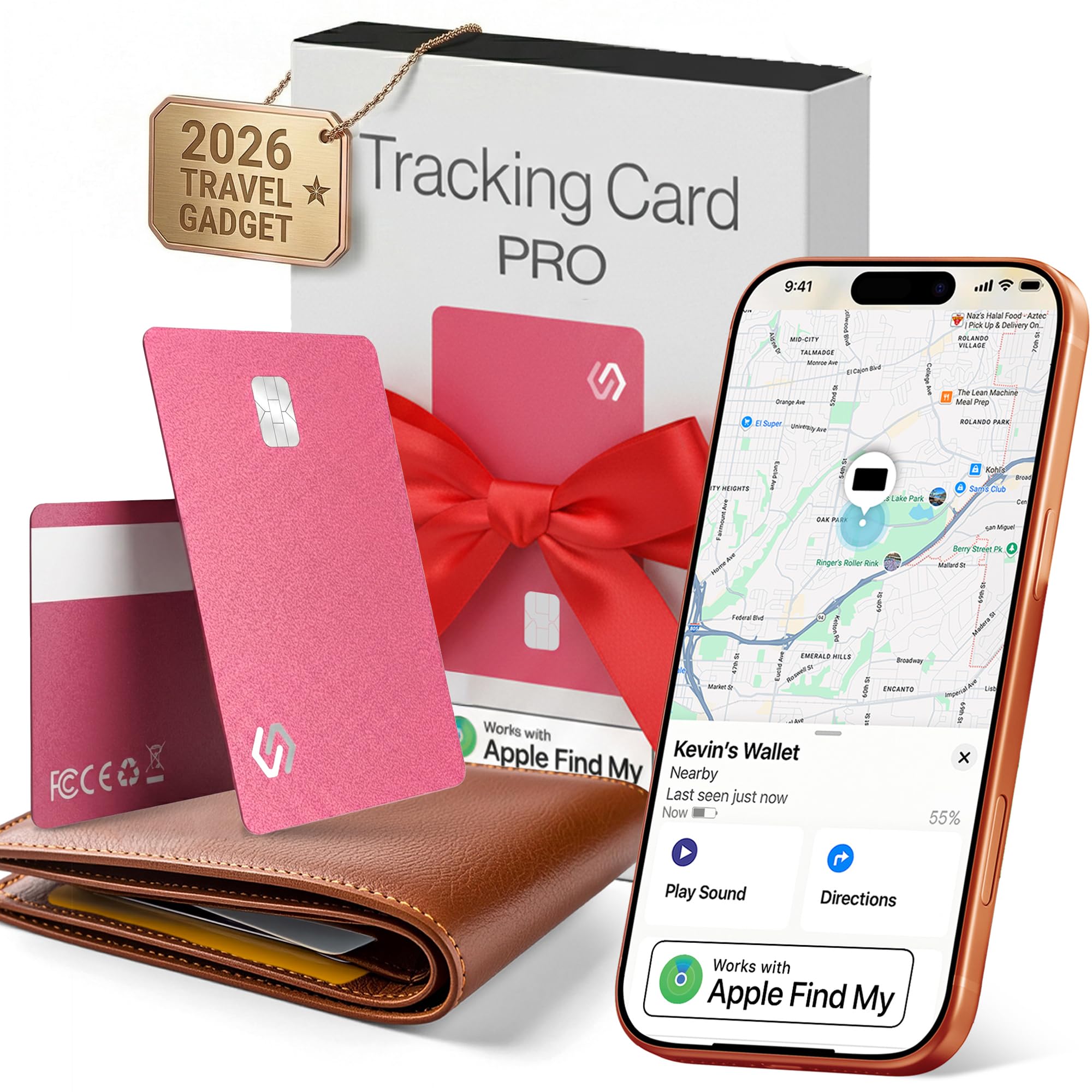 SPOTMINDERS Apple MFi Certified Credit Card Wallet Tracker PRO Pink (iOS Only) Travel Essentials for Women Works with Apple Find My Rechargeable Tracking Card IP68 0.07in Slim Item Finder for Passport