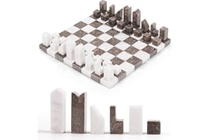 Elysian Marble Modern Chess Set – Handcrafted Borderless Marble Chess Board with Minimalist Geometric Pieces, Luxury Decorati