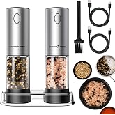 ThermoMaven Electric Salt and Pepper Grinder Set, 110ml Larger Rechargeable Automatic Salt and Pepper Mill Grinder with 6 Adjustable Coarseness, Electric Salt and Pepper Shakers, LED, 2 Packs, Black