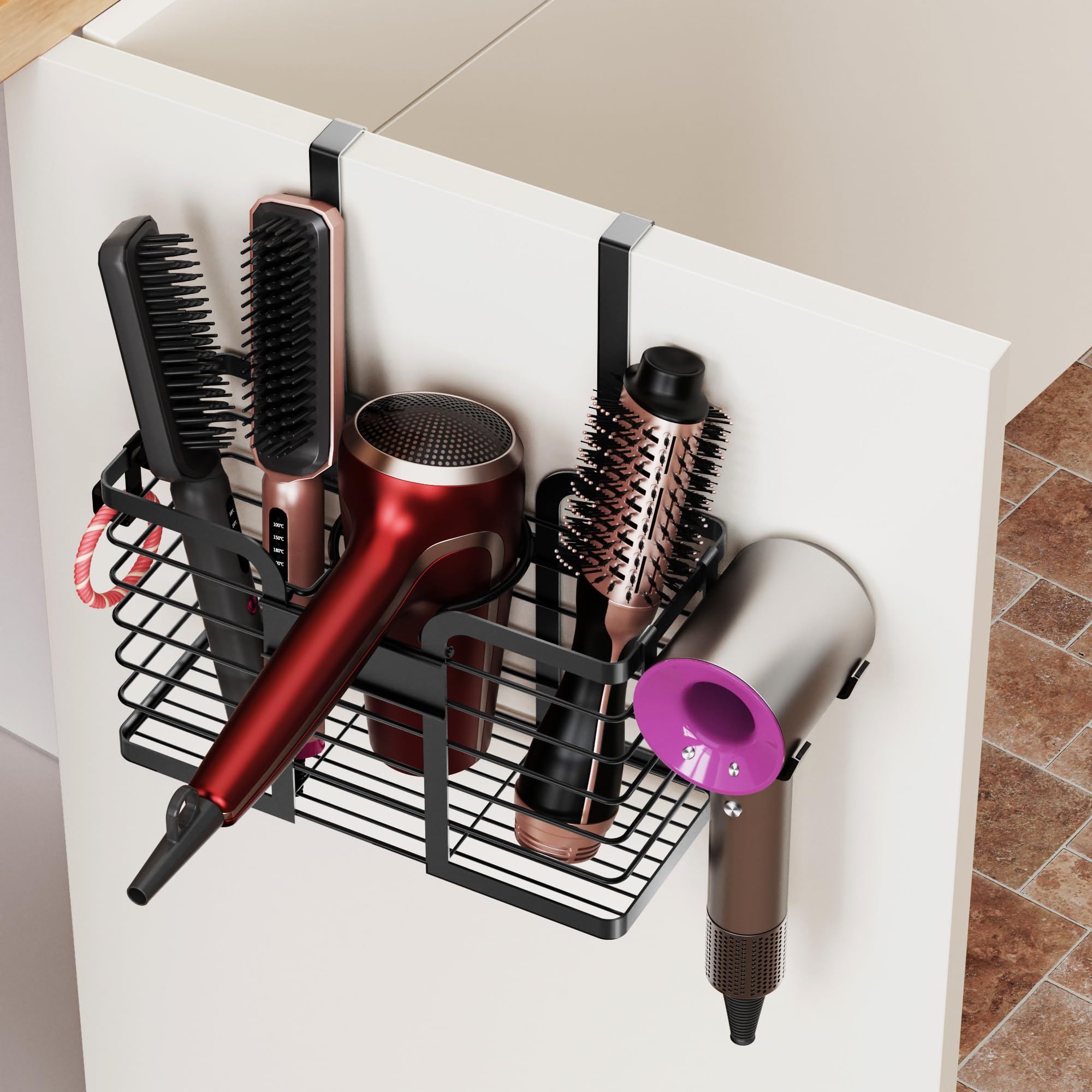 Photo 1 of YIGII Hair Dryer Holder,3 in 1 Hair Tools Organizer Blow Dryer Holder Adjustable Height Cabinet Door/Wall Mounted Bathroom Organizer and Storage for Hair Dryer,Flat Irons,Curing Wands.