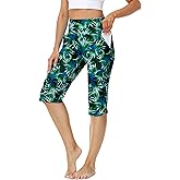 AOBUTE Womens Swim Capris Pant Sun Protection High Waisted Swimming Leggings with Pockets (No Lining)