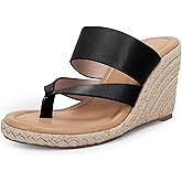 Coutgo Women's Espadrille Wedge Sandals Platform Thong Leather Strap Slides Backless Slip On Summer Casual Flip Flops