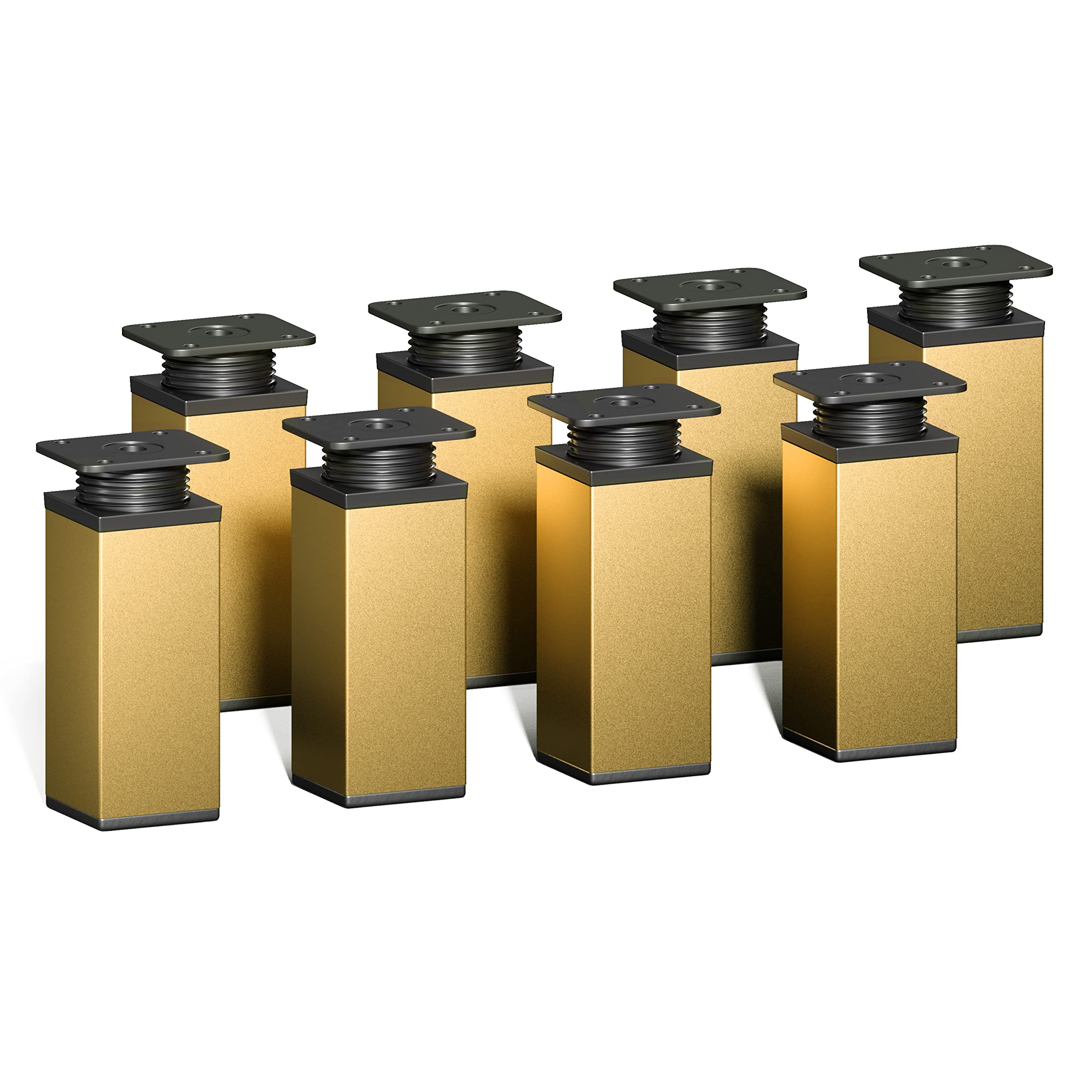 sossai® Design Furniture feet MFV1 | Height Adjustable | Set of 8 | Square Profile: 40 x 40 mm | Color: Gold | Height: 100mm (+ 20mm) | Material: Aluminum | Wood Screws Included