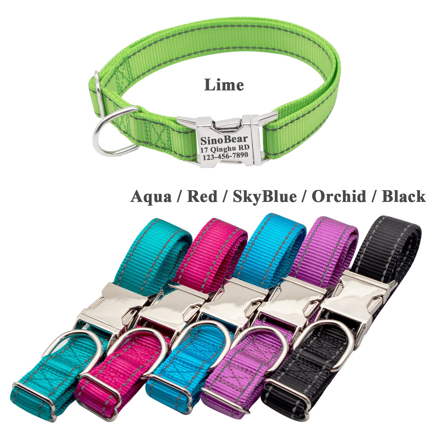 Reflective Personalized Dog Collar with Pet Name Phone Number Address