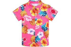 Enlifety 2-10T Kids Hawaiian Shirt Boys Girls Short Sleeve Button Down Shirts Hawaii Summer Casual Blouse