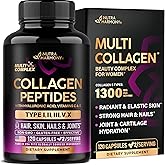 Multi Collagen Peptides - Hydrolyzed Types I, II, III, V & X - Collagen Supplement for Women 1300mg - w/ Hyaluronic Acid, Vit