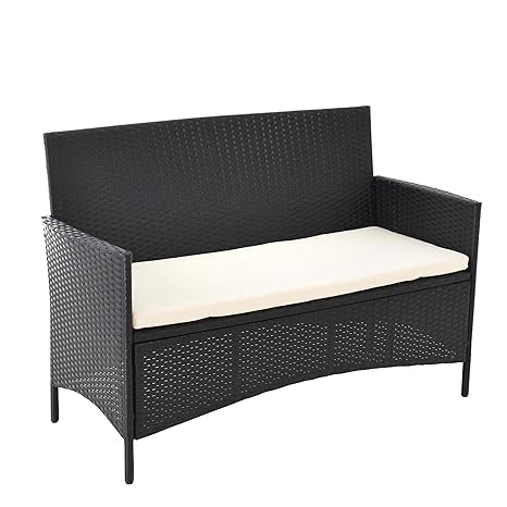 ESTEXO Polyrattan Gartenbank 2-Sitzer Schwarz