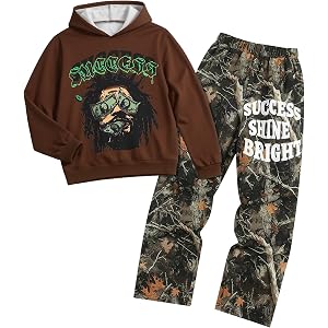 Hipea Boys Clothes Long Sleeve Graphic Print Hoodie Sweatshirts and Pants Sets 2 Piece Fall Winter Outfits for 7-14 Years