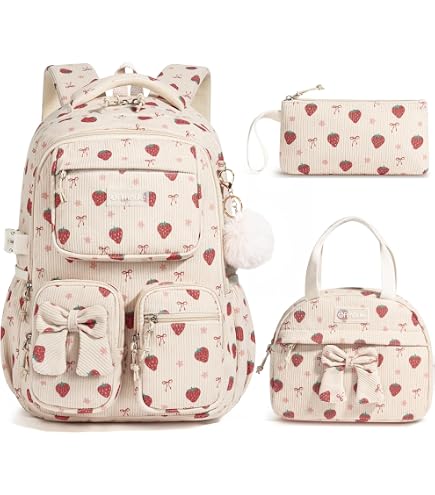 Tarvione Cherry Blossom Backpack Cutecore Sakura Daypack Embroidery Cute Flower Purse Shoulder Bag Kawaii Nylon Handbag with Zipper for Women(Beige)