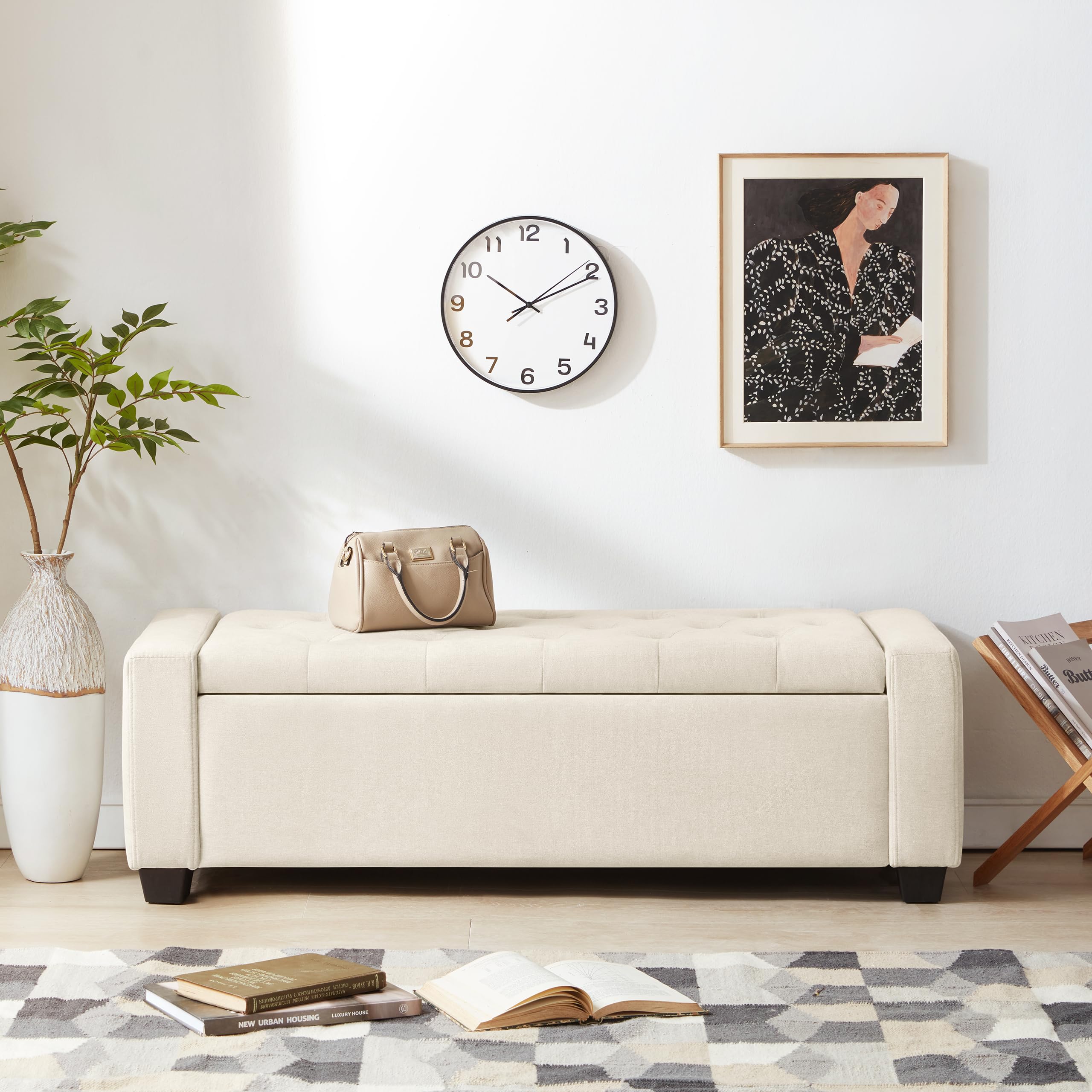 Huatean Home Ottoman with Storage, Storage Ottoman Bench with Safety Hinge, Upholstered Storage Bench with Seating for Bedroom, Living Room, Holds up to 330 lb, Beige - Image 6