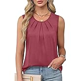 WIHOLL Flowy Tops for Women Business Casual Outfits Pleated Front Tank Tops Loose Fit