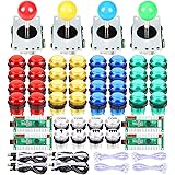 EG Starts 4 Player Classic DIY Arcade Joystick Kit Parts USB Encoder To PC Controls Games + 4/8 Way Stick + 5V led Illuminate
