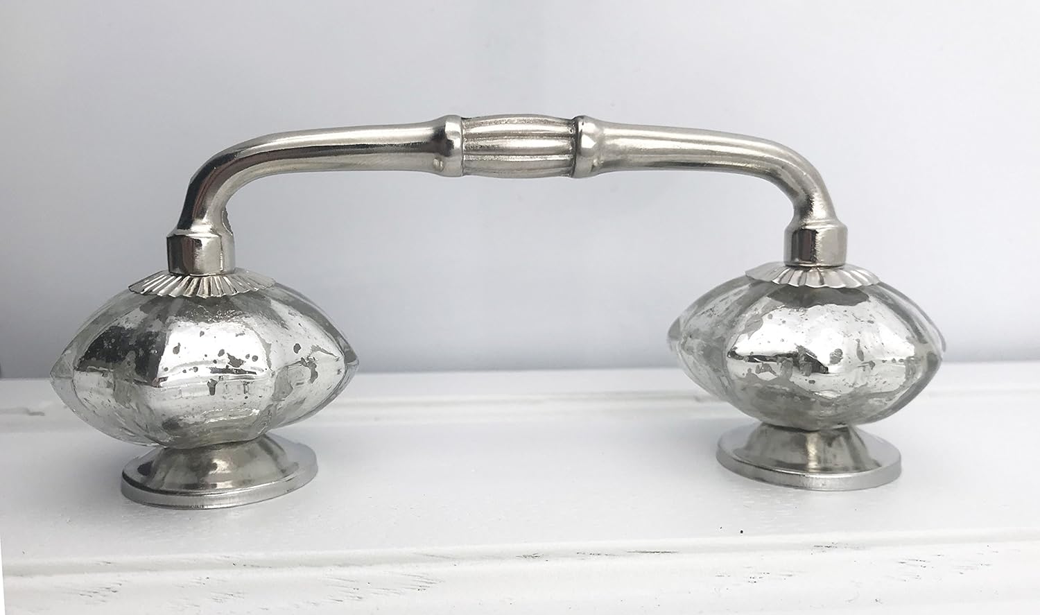 Mercury Glass Chrome Distressed Knobs On Chrome Handle 4 Spread