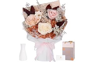 MAMAMIKO Preserved Bouquet of Flowers - Forever Flowers for Delivery, Real Eternal Roses for Her Mother Mom Grandma Wife Anniversary Birthday Gifts for Women, Champagne