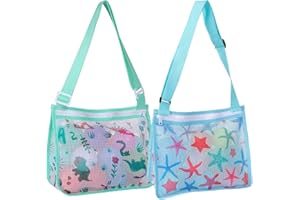 HIFLYER 2 Pack Seashell Mesh Bags with Zipper, Shell Bag for Sand Toys Mesh Bag for Toys, Beach Must Haves for Kids Beach Essentials