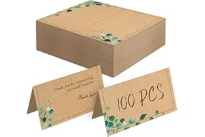 100 PCS Kraft Place Cards, Small Tent Cards with Green Plant Design Delicate Seating Cards Blank Name Cards Escort Cards for 