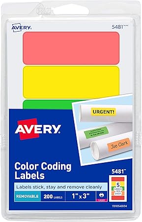 Amazon.com : Avery Removable Print or Write Color Coding Labels, 1 x 3 Inches, 200 Labels (5481 ...