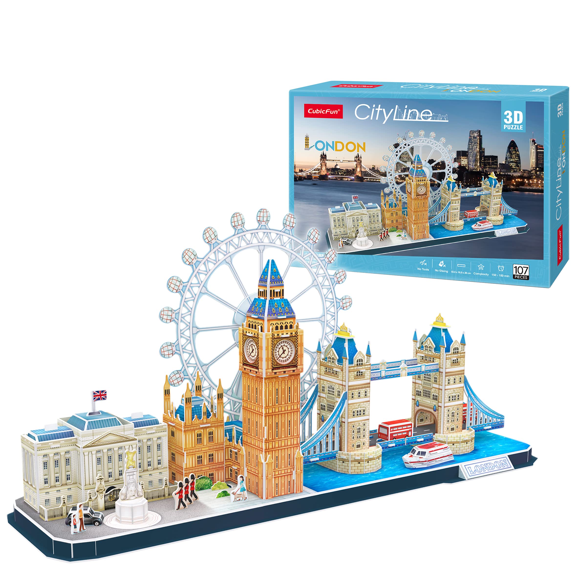 Puzzle 3D - London Cityline | 3D Puzzle Gift Child 8 Years | 3D Puzzle Adults And 3D Puzzle Children | Model Kits for Building Adults | 3D Puzzles | 107 Pieces