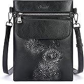 VIMUTI Small Crossbody Purse for Women, Vegan Leather Multi Pocket Bag with Adjustable Strap Embossed Travel Shoulder Bag