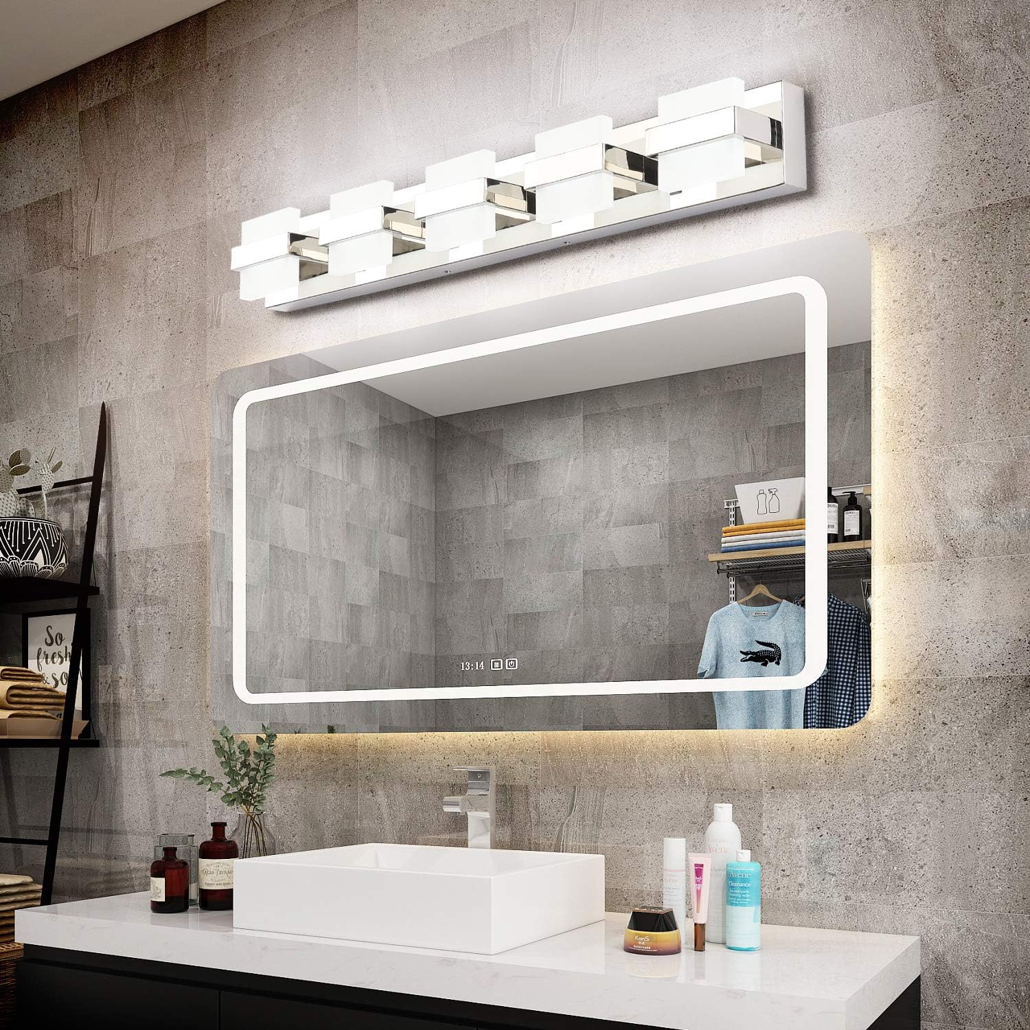 SOLFART Modern Bathroom Vanity Lights 5 Lights LED Over Mirror Fixture Acrylic Stainless Steel Wall Light - - 