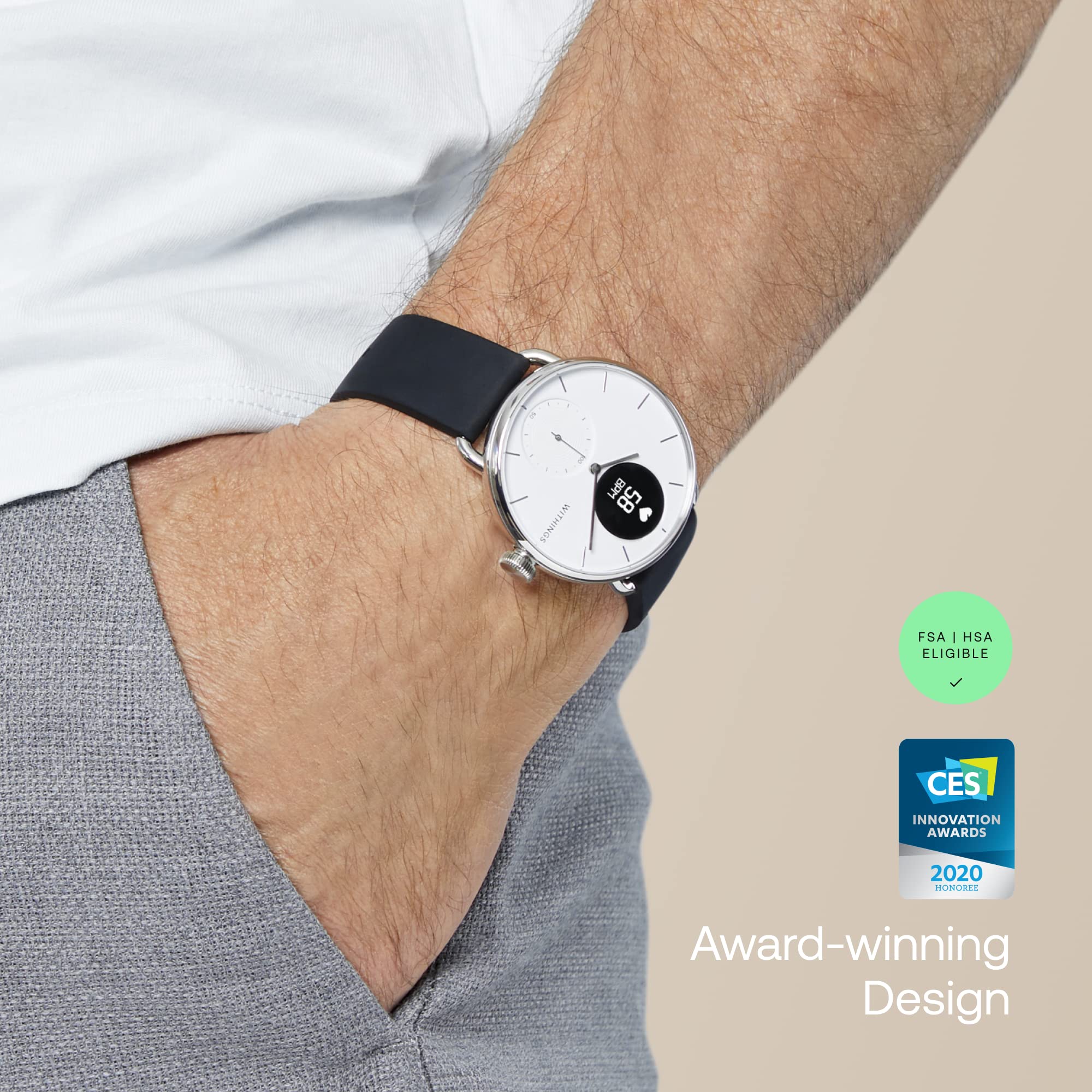 Withings ScanWatch: Hybrid ECG Smartwatch with Heart Rate Sensor and Oximeter, Multisport Smartwatch for Men/Women, 30-Day Battery Charge, Activity and Sleep Tracking, Android/iOS Compatible
