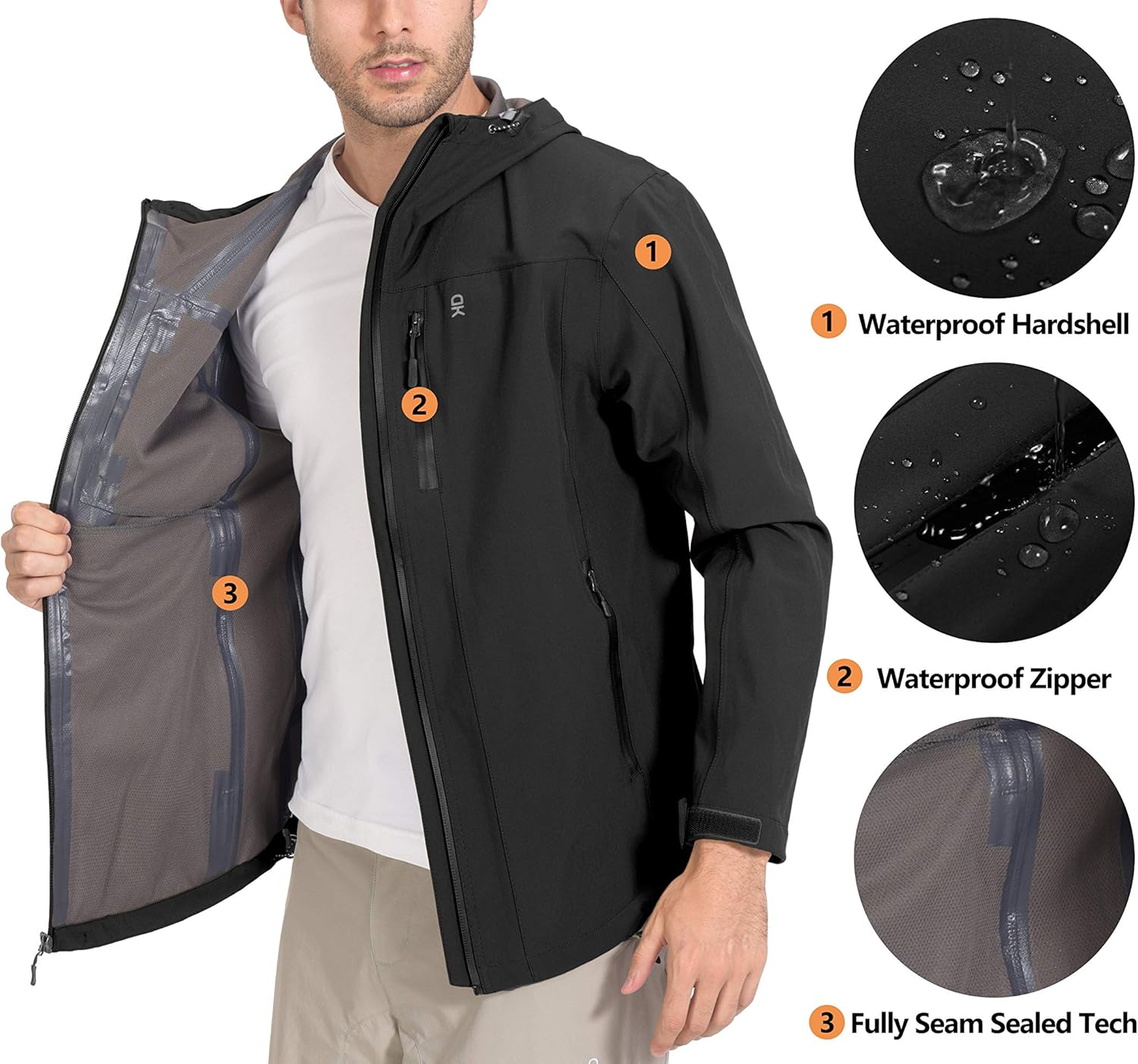 Little Donkey Andy Men's Waterproof Shell Jackets Breathable Windproof Rain Coats with Hood for Hiking Outdoors: Clothing