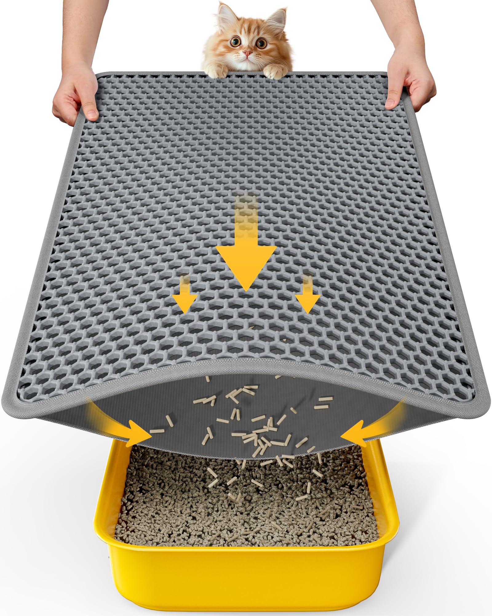 Photo 1 of Cat Litter Mat - 23.2'' x 14.6'' Small Litter Trapping Mat, Easy to Clean Litter Box Mat, Waterproof, Urine-Proof, Non-Slip Kitty Litter Mats for Floor, Grey