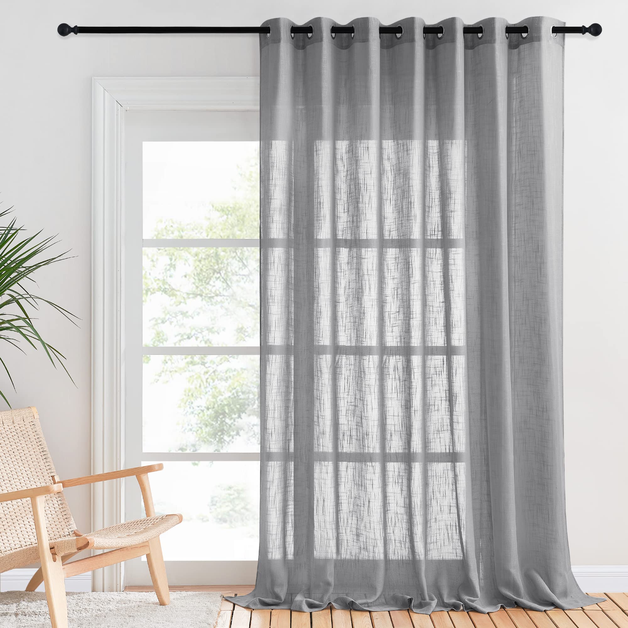 PONY DANCE Dark Grey Voile Curtain 1 Panel - Luxury Net Curtain for Room Divider with Eyelet Top Linen Textured Backdrop Party Decor Window Treatment, 100 x 95 Inches