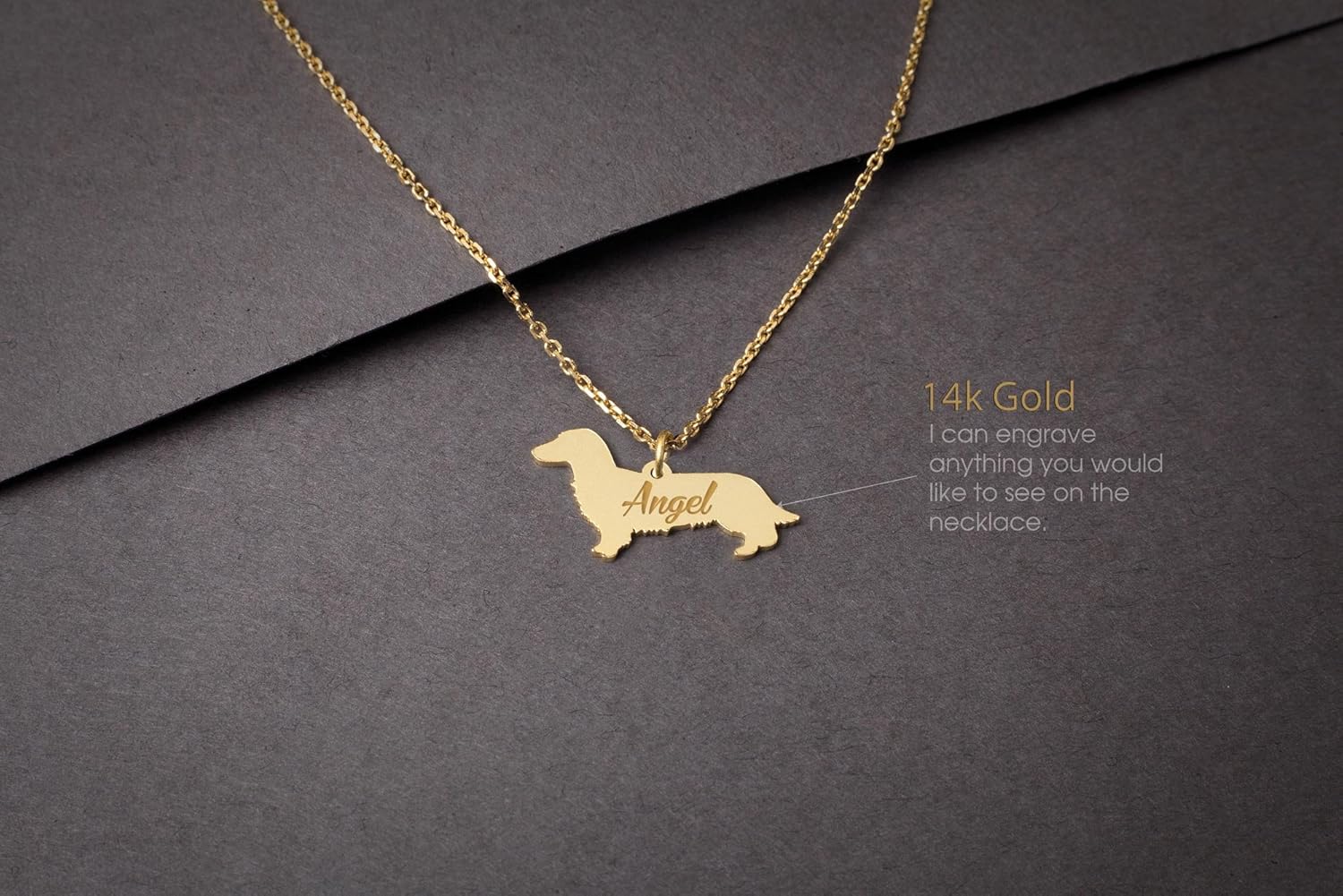 Amazon Com 14k Gold Personalised Longhaired Dachshund Necklace